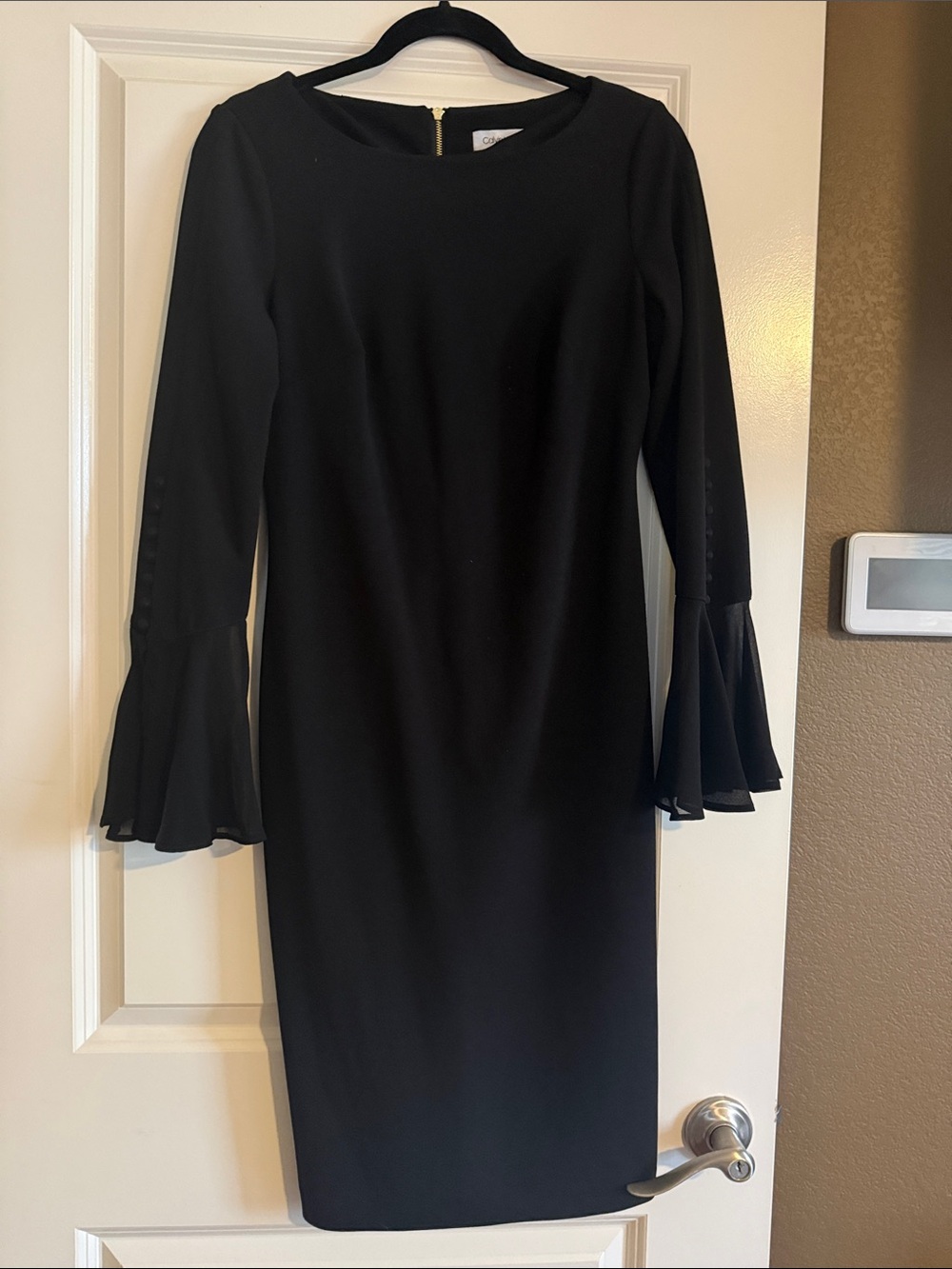 Calvin Klein Black Long-Sleeve Bell Cuff Sheath Dress